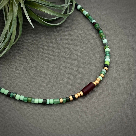 Beaded Choker Necklace Adjustable Necklace Boho Necklace Women's Necklace, Teen Necklace Green Beaded Necklace