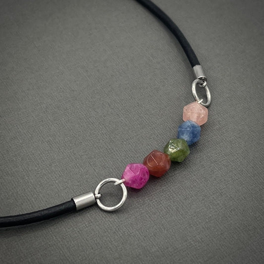 Leather Choker Necklace Tourmaline Necklace Gemstone Necklace Pink Stone Necklace