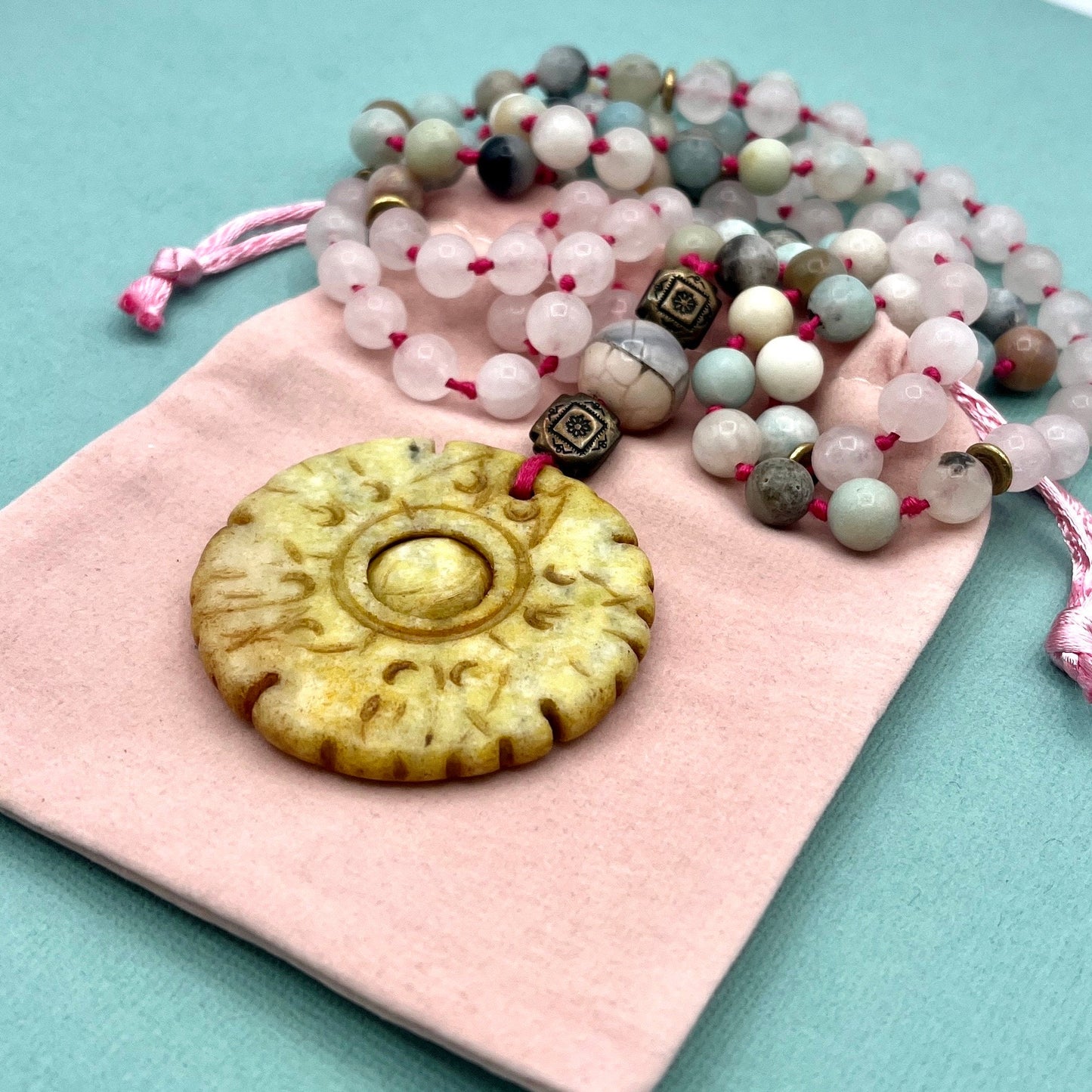 Amazonite 108 bead Japa Mala Necklace, long necklace with tassel, Yoga gift, Meditation Beads, Yoga Beads, BoHo necklace,  Prayer Beads