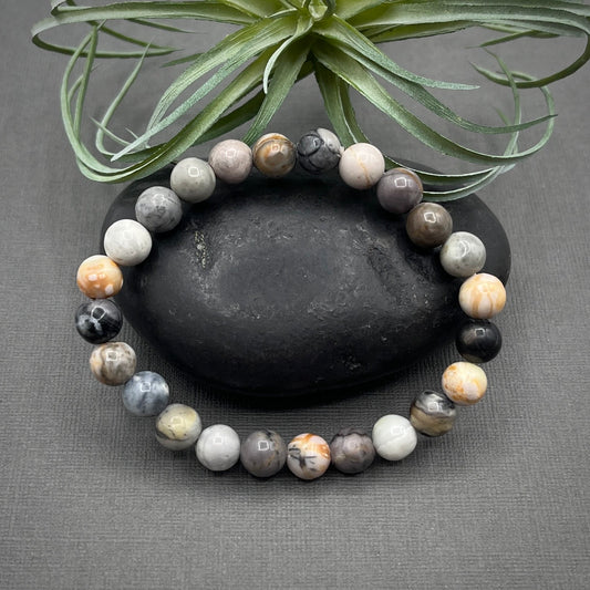 Petrified Wood Bracelet, Gemstone Bracelet, 8mm Smooth Round Beaded Stretch Bracelet, men's bracelet, men's beaded bracelet, Green Bracelet