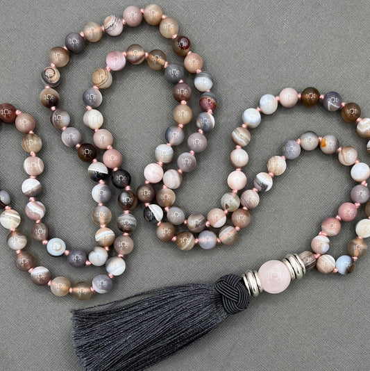 Banded Agate Mala Necklace, Necklace with tassel, Yoga gift, Meditation Beads, Yoga Beads, BoHo necklace,  Prayer Beads