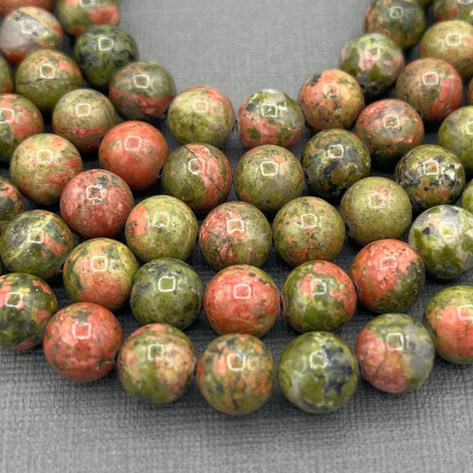 Natural 8mm Smooth Round Unakite Gemstone Strand of Beads