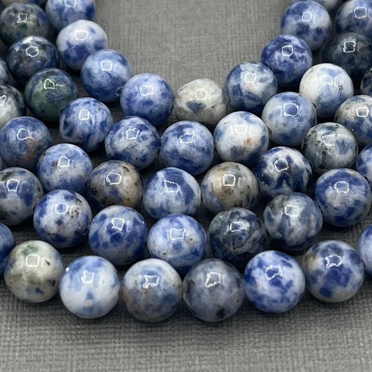 Natural 8mm Smooth Round Blue Spot Jasper Gemstone Strand of Beads