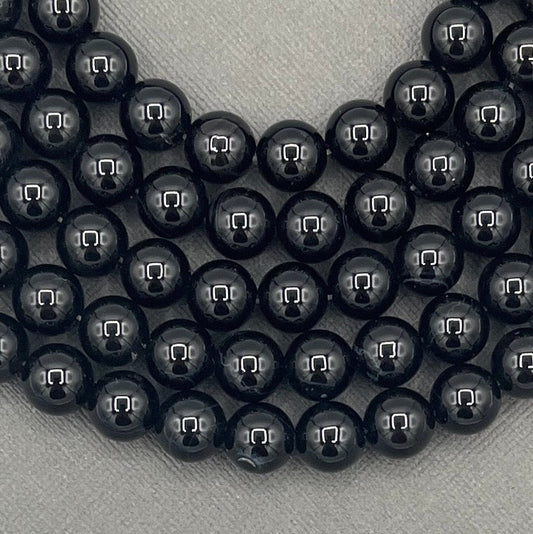 Natural 4mm/6mm/8mm Smooth Round Black Onyx Gemstone Strand of Beads
