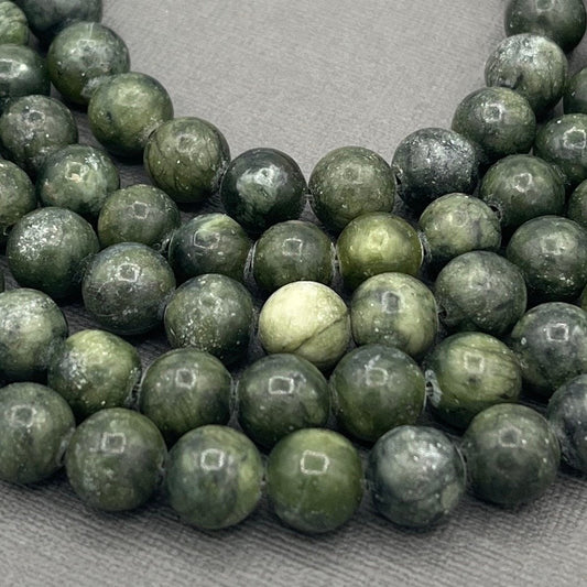 Natural 8mm/6mm/4mm Chinese Jade, Taiwan Jade, Dark Green Smooth Round Gemstone Strand of Beads