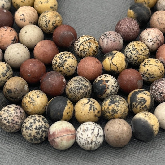 Natural 8mm Smooth Matte Round Dendritic Jasper Gemstone Strand of Beads, Chohua Jasper