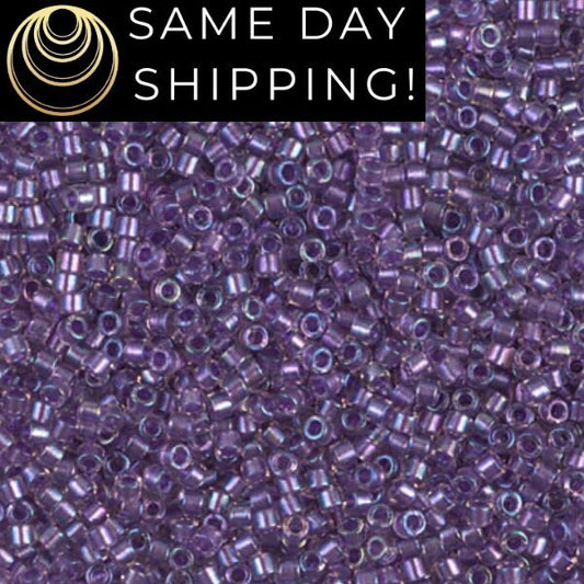 SAME DAY SHIPPING! 1-20 Grams Miyuki 11/0 Delica Beads Sparkling Purple Lined Crystal DB1754-Free Container!