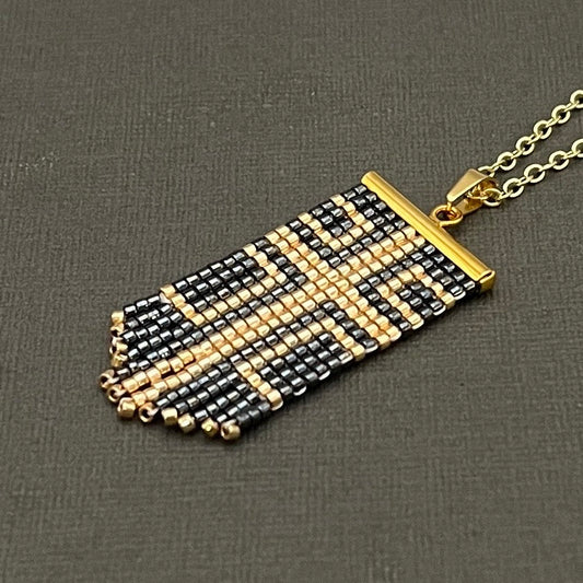 Gold Woven Beaded Miyuki Delica Boho Tribal Cross Necklace, Unique Geometric Necklace, Modern Cross, Christian Gift, Baptism Gift