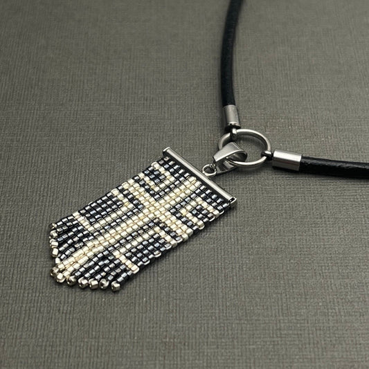 Leather Woven Beaded Miyuki Delica Boho Tribal Cross Necklace, Unique Geometric Cross Necklace, Abstact Cross Necklace, Cross Necklace Gift