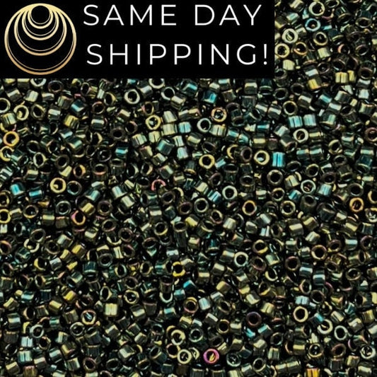 DB024 SAME DAY SHIPPING! 1-20 Grams Miyuki 11/0 Delica Beads DB024 Metallic Olive Green Iris Cylinder Beads, Seed Beads, Free Container!