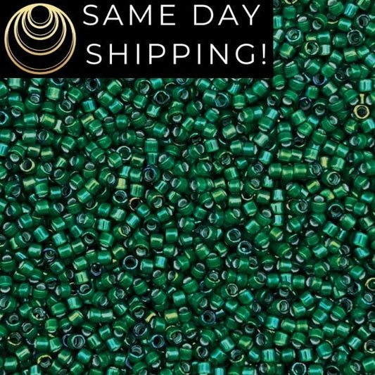DB1788 SAME DAY SHIPPING! 1-20 Grams Miyuki 11/0 Delica Beads White Lined Emerald-Free Container!