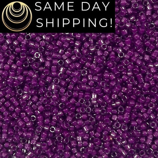DB281 SAME DAY SHIPPING! 1-20 Grams Miyuki 11/0 Delica Beads Fuschsia Lined Crystal Luster Dark Purple-Free Container!