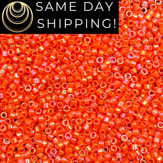 DB161 SAME DAY SHIPPING! 1-20 Grams Miyuki 11/0 Delica Beads Opaque Orange, Sparkle Orange, Rainbow Orange Free Container!
