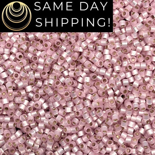 SAME DAY SHIPPING! 1-20 Grams Miyuki 11/0 Delica Beads DB624 Dyed Light Rose Silver Lined Alabaster-Free Container!