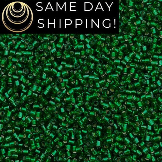 DB0605 11/0 Miyuki Delica Beads Dyed Silver Lined Emerald Green