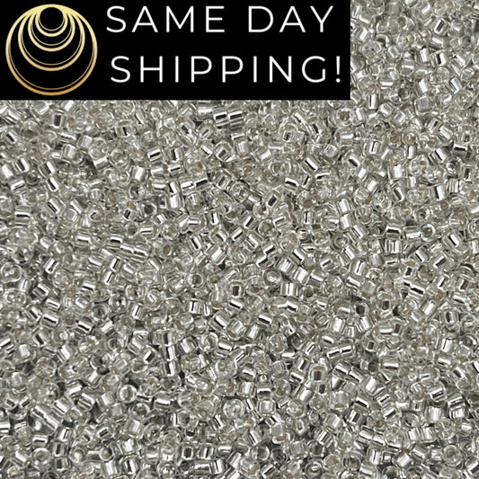 DB041 SAME DAY SHIPPING! 1-20 Grams Miyuki 11/0 Delica Beads Silver Lined Crystal, Clear with Silver inside -Free Container!