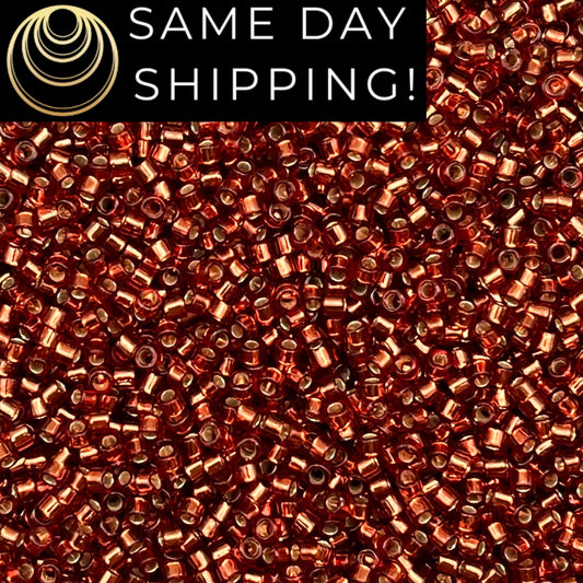 DB2160 SAME DAY SHIPPING! 1-20 Grams Miyuki 11/0 Delica Beads Duracoat Silver Lined Dyed Magenta Bead, Metallic Pink Orange, Free Container!