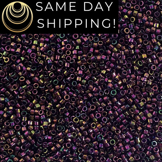 DB128 SAME DAY SHIPPING! 1-20 Grams Miyuki 11/0 Delica Beads Plum Gold Luster Metallic Purple-Free Container!