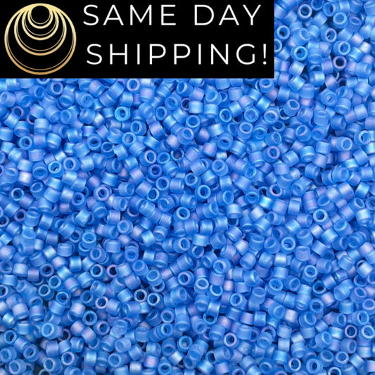 DB1285 SAME DAY SHIPPING! 1-20 Grams Miyuki 11/0 Delica Beads Matte Transparent Azure Blue Alabaster-Free Container