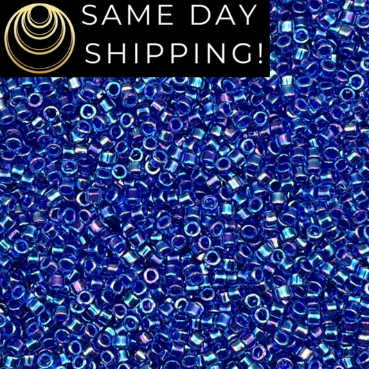 DB063 SAME DAY SHIPPING! 1-20 Grams Miyuki 11/0 Delica Beads Cobalt Lined Sapphire Rainbow Blue -Free Container!