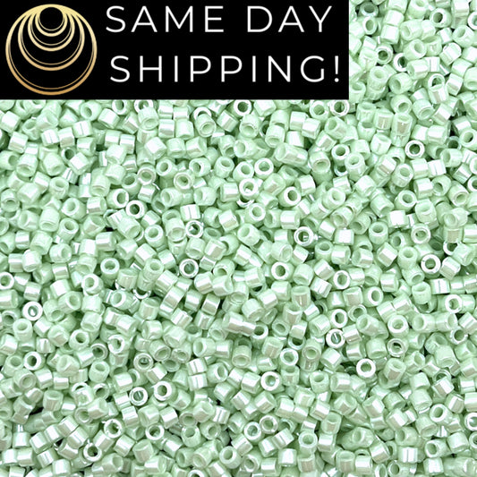 DB1536 SAME DAY SHIPPING! 1-20 Grams Miyuki 11/0 Delica Beads Opaque Light Mint Ceylon, Cylinder Seed Bead, Pastel Green Free Container!