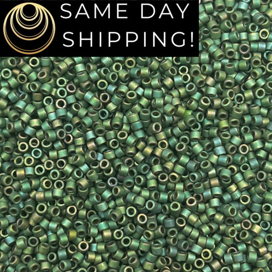 DB373 SAME DAY SHIPPING! 1-20 Grams Miyuki 11/0 Delica Beads Gorgeous!!!! Matte Metallic Leaf Green-Free Container