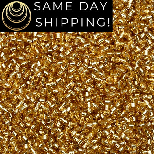 DB042 SAME DAY SHIPPING! 1-20 Grams Miyuki 11/0 Delica Beads Silver Lined Gold Sparkle-Free Container!