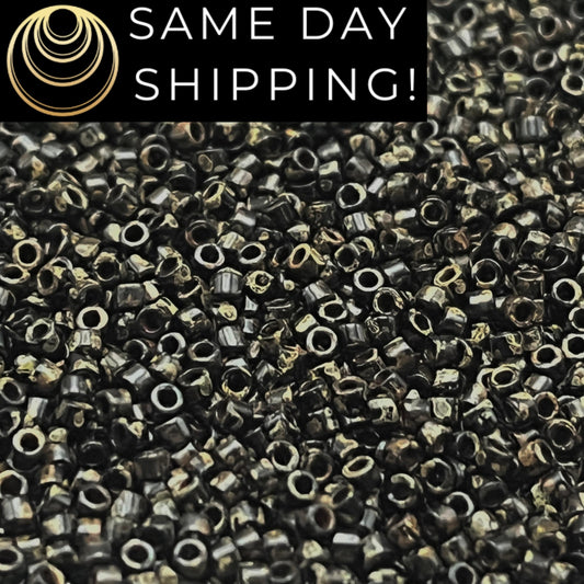DB2261 SAME DAY SHIPPING! 1-20 Grams Miyuki 11/0 Delica Beads Black Picasso -Free Container!