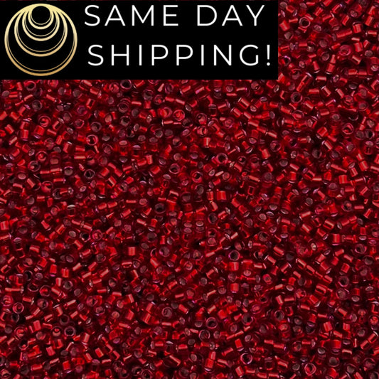 DB602 SAME DAY SHIPPING! 1-20 Grams Miyuki 11/0 Delica Beads Dyed Silver Lined Red-Free Container!