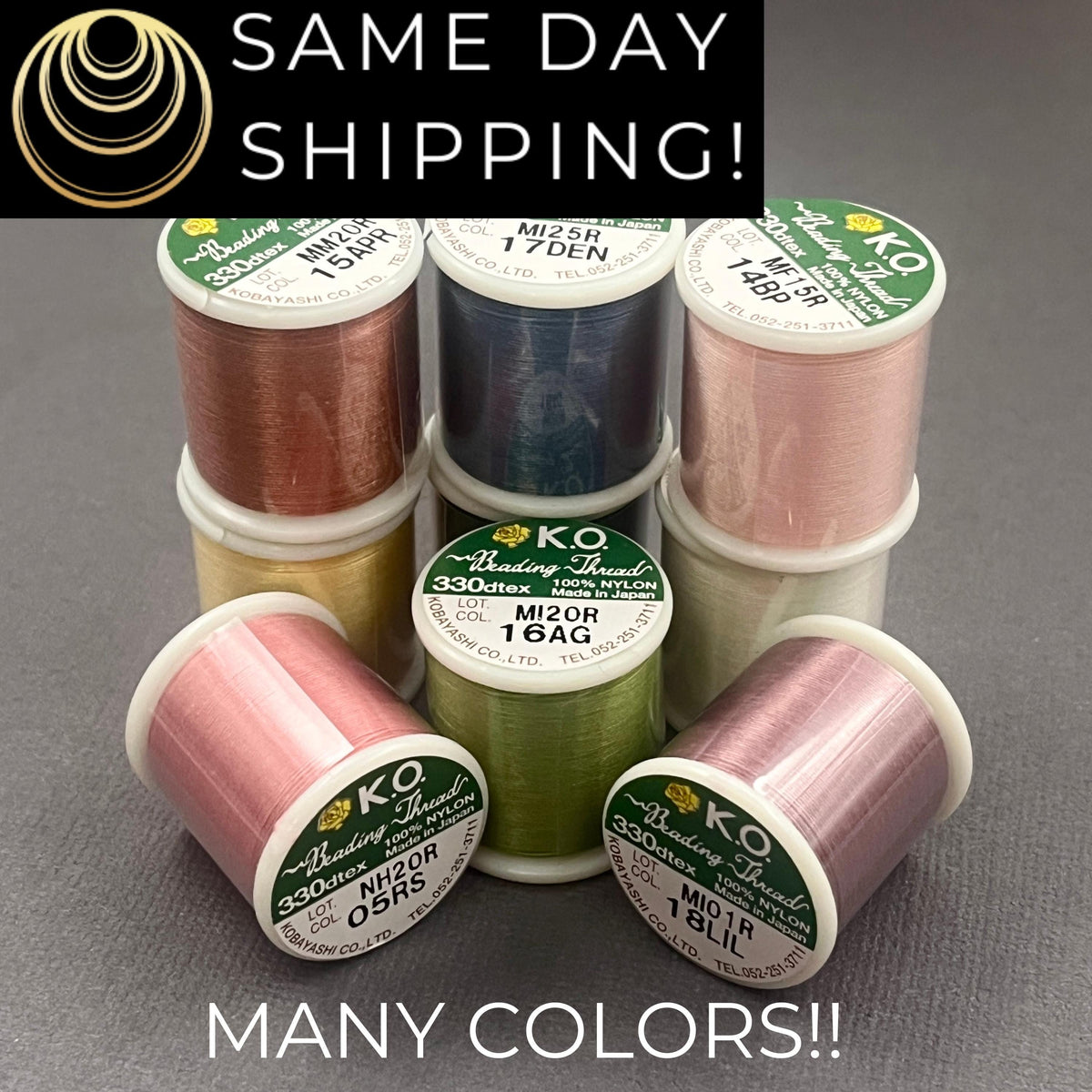 KO Japanese Pre Waxed Nylon Beading Thread 50 Meter Spool (55 Yards) 330 Dtex Size B-Same Day Shipping!