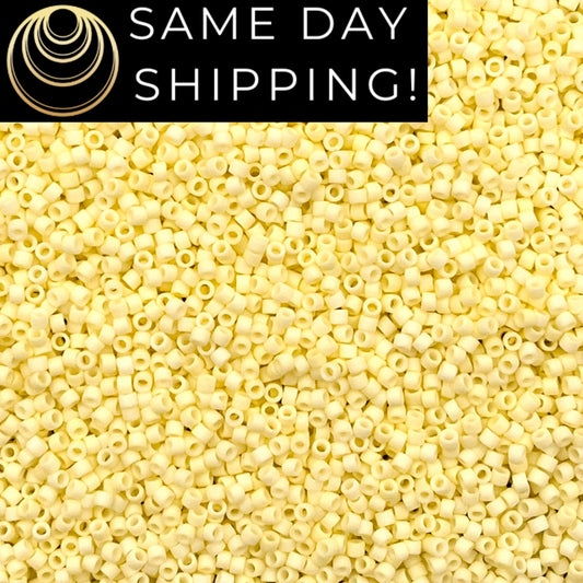 DB1511 SAME DAY SHIPPING! 1-20 Grams Miyuki 11/0 Delica Beads Matte Opaque Pale Yellow-Free Container!