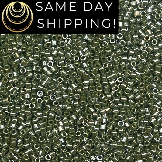 DB1566 SAME DAY SHIPPING! 1-20 Grams Miyuki 11/0 Delica Beads Opaqu Avocado Luster Sparkle -Free Container!