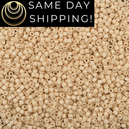DB762 SAME DAY SHIPPING! 1-20 Grams Miyuki 11/0 Matte Opaque Dark Cream Delica Beads-Free Container!