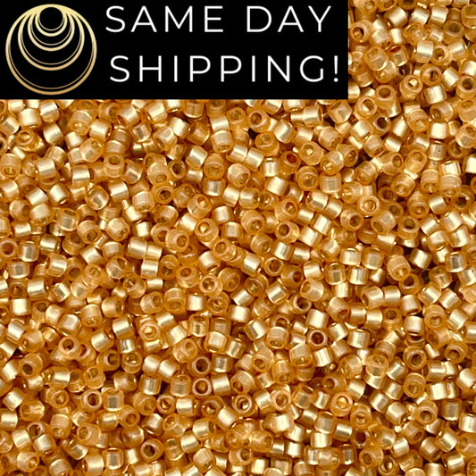 DB2171 SAME DAY SHIPPING! 1-20 Grams Miyuki 11/0 Duracoat Silver Lined Matte Gold Delica Beads-Free Container!