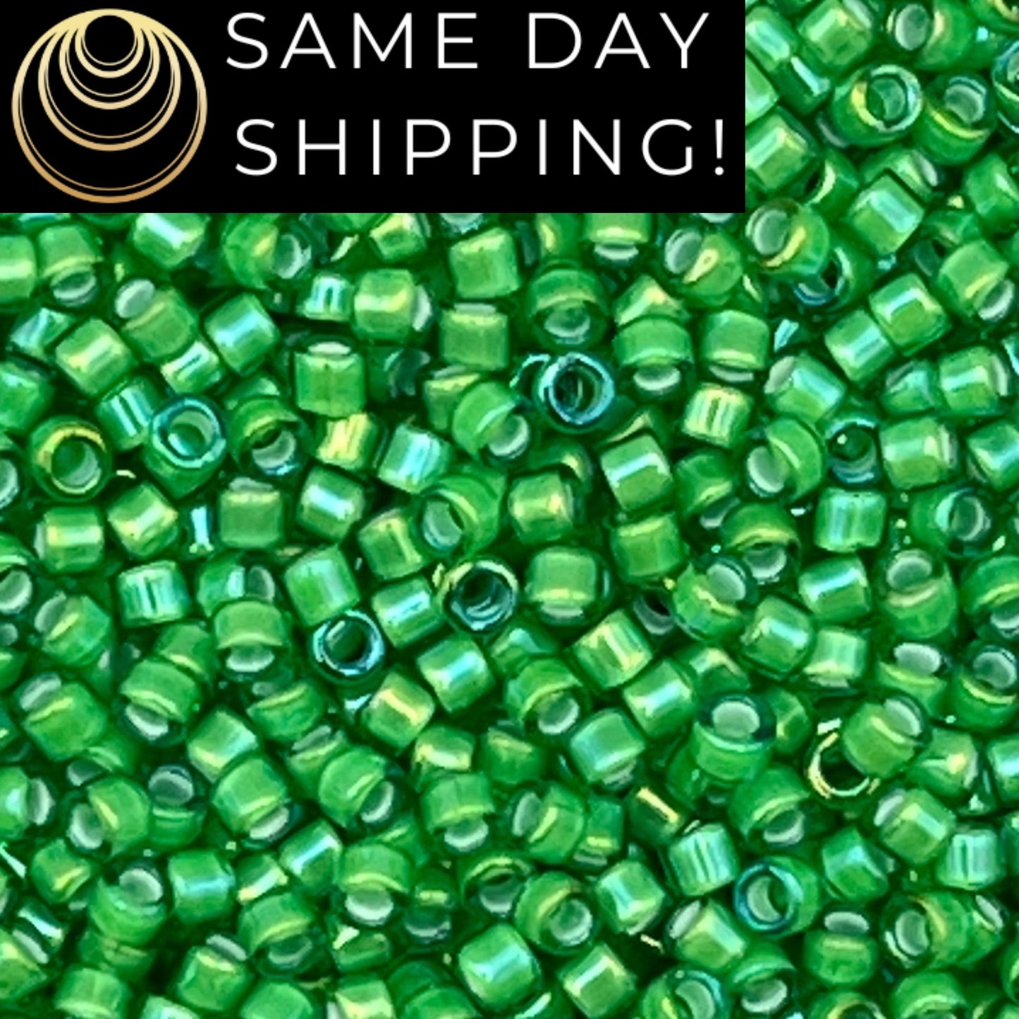 DB1787 SAME DAY SHIPPING! 1-20 Grams Miyuki 11/0 Delica Beads White Lined Green -Free Container!