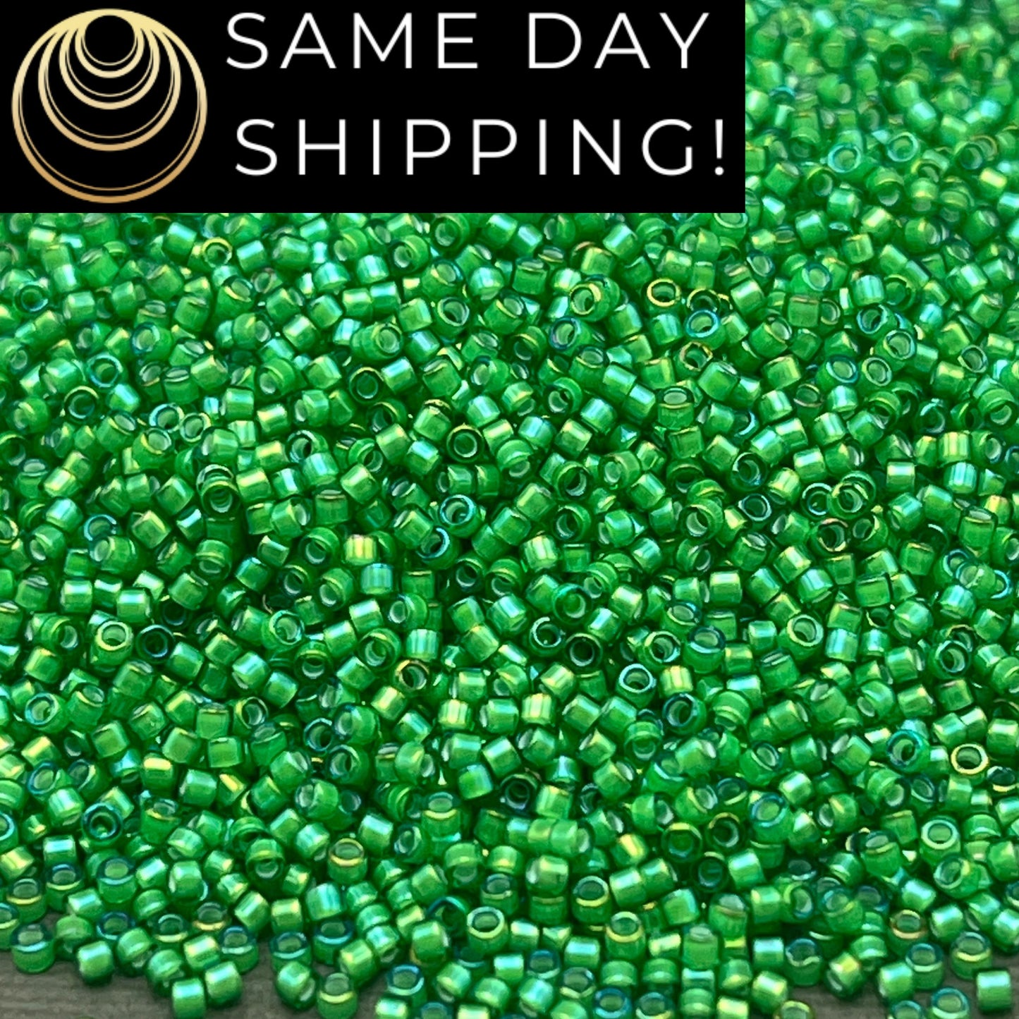 DB1787 SAME DAY SHIPPING! 1-20 Grams Miyuki 11/0 Delica Beads White Lined Green -Free Container!