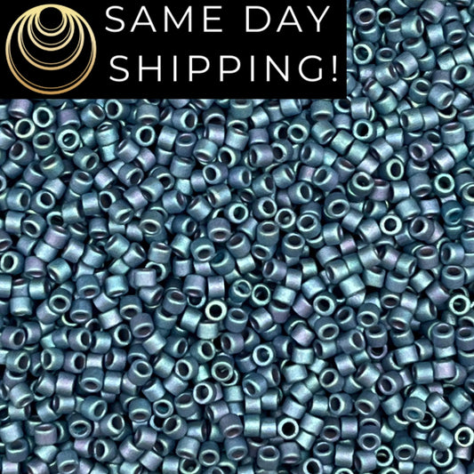 DB376 SAME DAY SHIPPING! 1-20 Grams Miyuki 11/0 Delica Beads Matte Metallic Steel Blue Luster-Free Container!