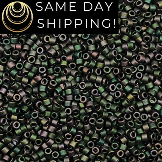 DB0327 11/0 Miyuki  Delica Beads Matte Metallic Dark Green Iris