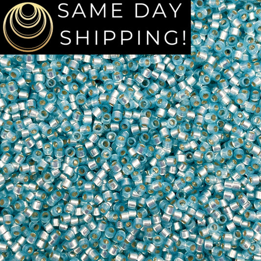 DB628 SAME DAY SHIPPING! 1-20 Grams Miyuki 11/0 Delica Beads Dyed Aqua Silver Lined Alabaster-Free Container!