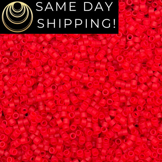 DB745 SAME DAY SHIPPING! 1-20 Grams Miyuki 11/0 Matte Transparent Red Delica Beads  -Free Container!