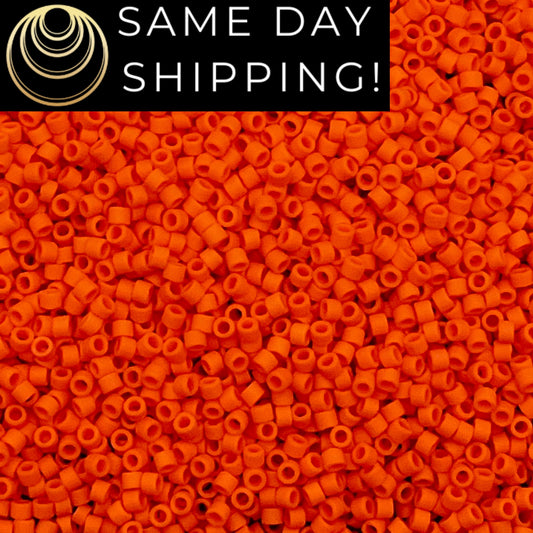 DB752 SAME DAY SHIPPING! 1-20 Grams Miyuki 11/0 Matte Opaque Orange Delica Beads  -Free Container!