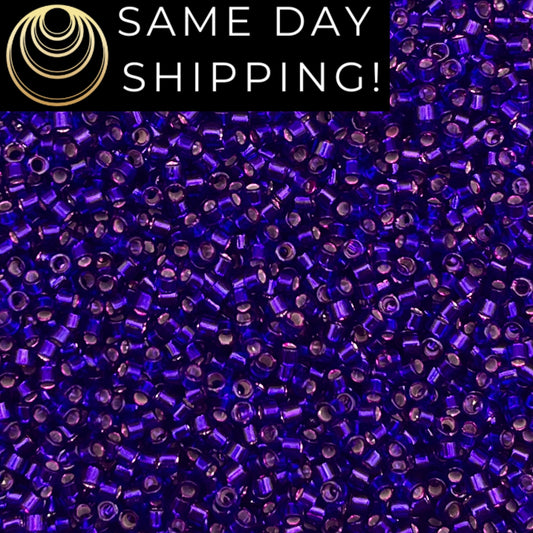 DB610 SAME DAY SHIPPING! 1-20 Grams Miyuki 11/0 Delica Beads Dyed Silver Lined Dark Violet -Free Container!