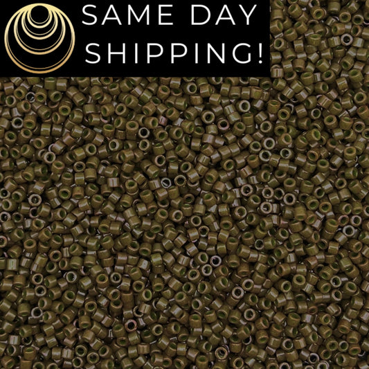 DB657 SAME DAY SHIPPING! 1-20 Grams Miyuki 11/0 Delica Beads Opaque Dyed Olive Army Green Sparkle -Free Container!