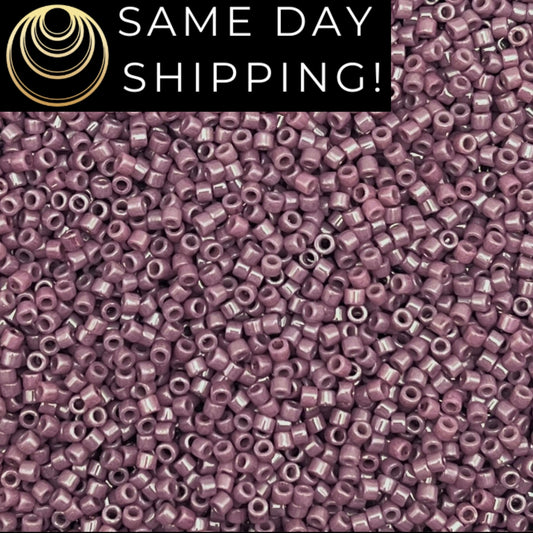 DB265 SAME DAY SHIPPING! 1-20 Grams Miyuki 11/0 Delica Beads Opaque Mauve Luster Purple Cylinder Seed Bead, Purple/Pink Free Container!