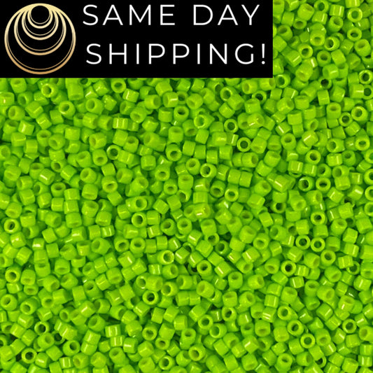 DB2121 SAME DAY SHIPPING! 1-20 Grams Miyuki 11/0 Delica Beads Duracoat Opaque Kiwi, Lime Green Delicas Free Container!