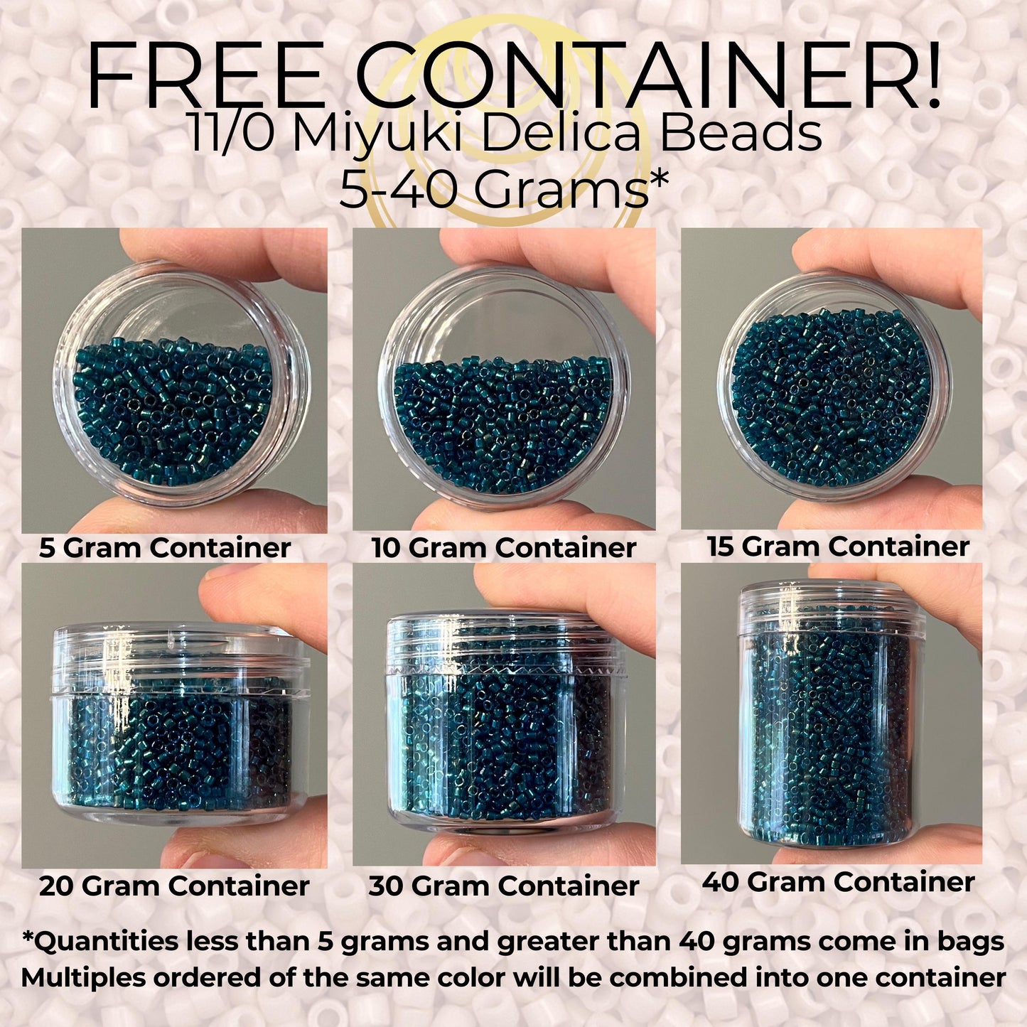 DB2394 SAME DAY SHIPPING! 1-20 Grams Miyuki 11/0 Delica Beads Inside Dyed Steel Gray-Free Container!