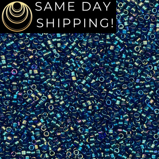 DB1763 SAME DAY SHIPPING! 1-20 Grams Miyuki 11/0 Delica Beads Emerald Lined Cobalt Blue -Free Container!