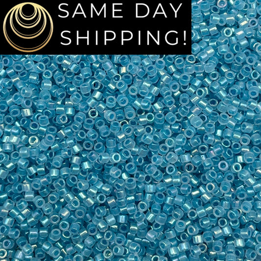 DB1761 11/0 Miyuki Delica Beads Sparkling Sky Blue Lined Opal AB