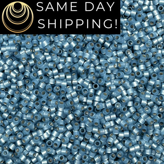 DB2176 11/0 Miyuki Delica Beads Duracoat Matte Silver Lined Dyed Light Bayberry Blue