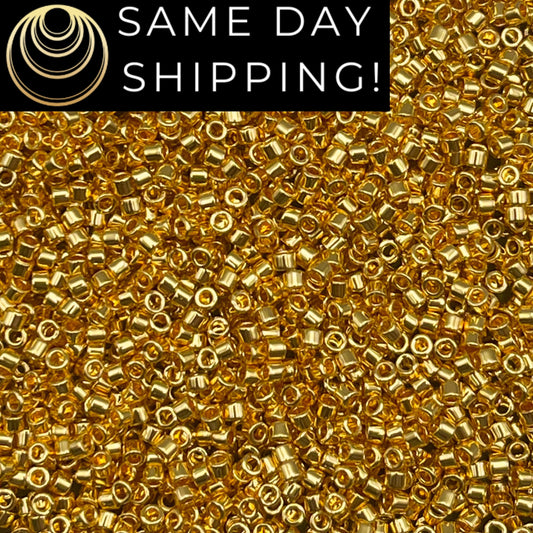 DB031 SAME DAY SHIPPING! 1-20 Grams Miyuki 11/0 Delica Beads 24kt Gold Plated-Free Container!